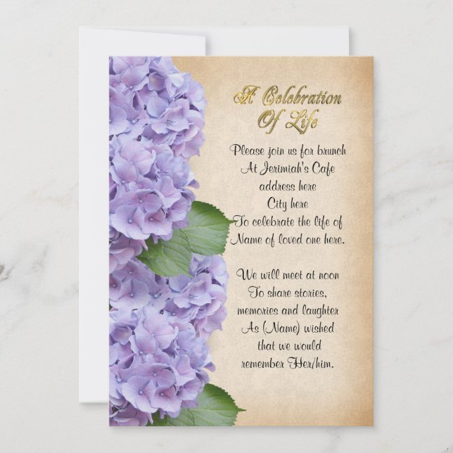 Firande i livets inbjudan: hydrangea inbjudningar (Framsida)