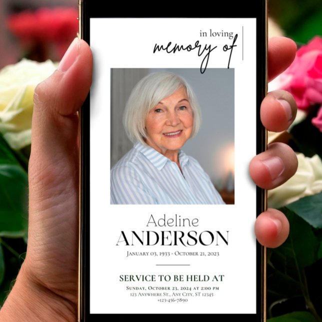 Firande i livets vanliga mobilinbjudan meddelande (Digital Funeral Invitation Template, Celebration of Life Phone Invitation,Electronic In Loving Memor)