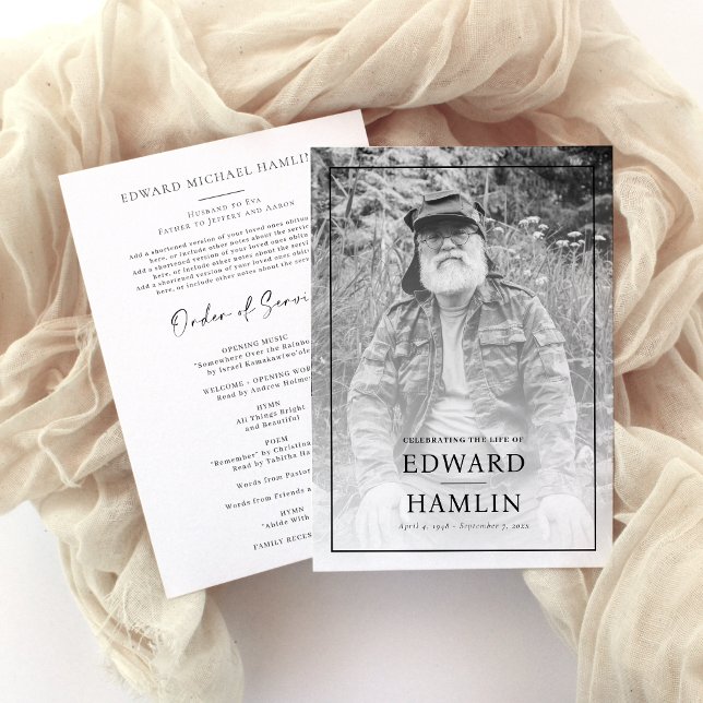 Firande i programmet för livslångt lärande inbjudningar (Celebration of life funeral service program, order of service, photo card)