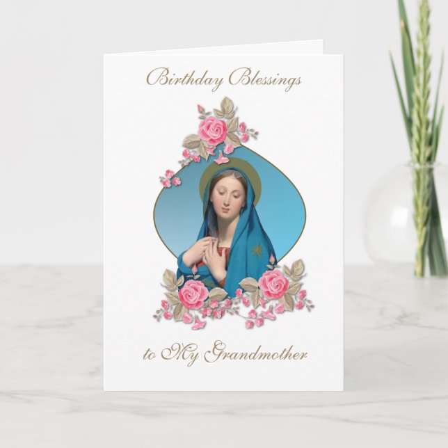 Firande-Jungfru Mary-kort för födelsedagsvälsignel Kort (Framsida)