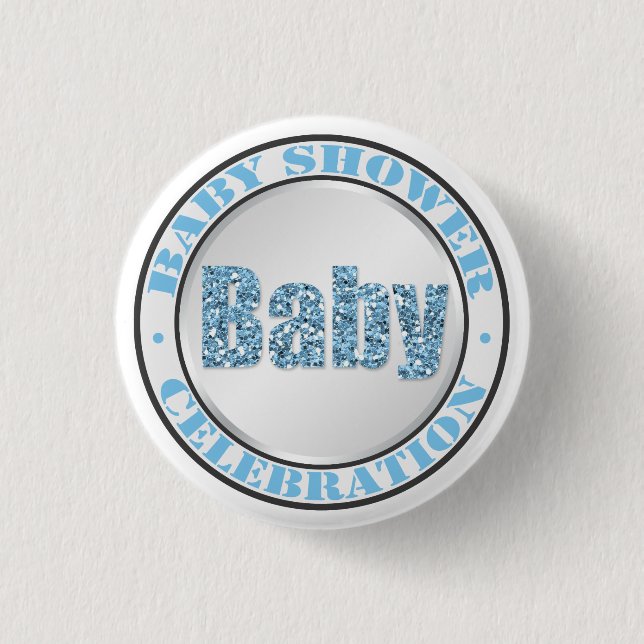 Firande-knappar för Glitter Blue Baby Shower Knapp (Framsida)