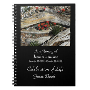 Firande Life Guest Bok, Red Flowers Wood Anteckningsbok