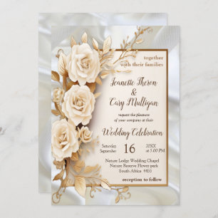 Firande med vita blommor och pärlor på silke inbjudningar