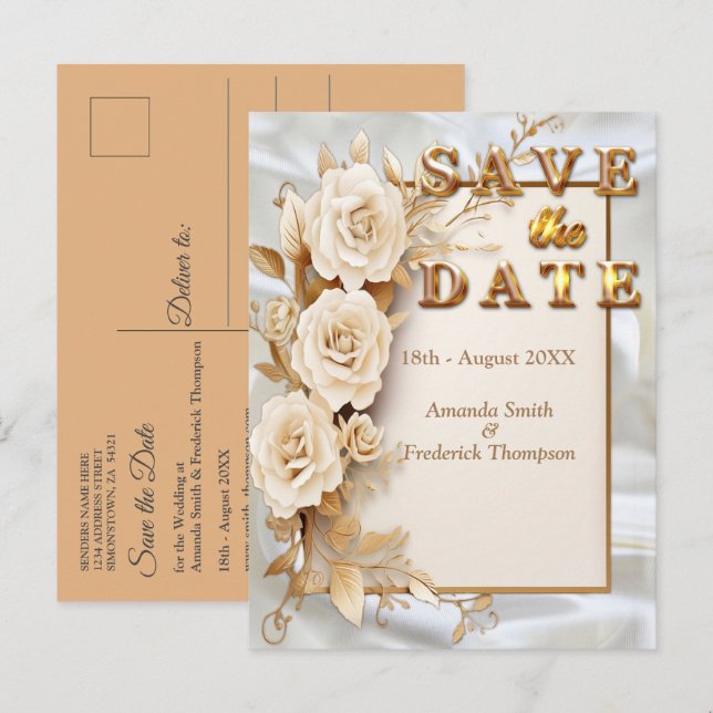 Firande med vita blommor runt siden meddelande vykort (Fram/baksida)