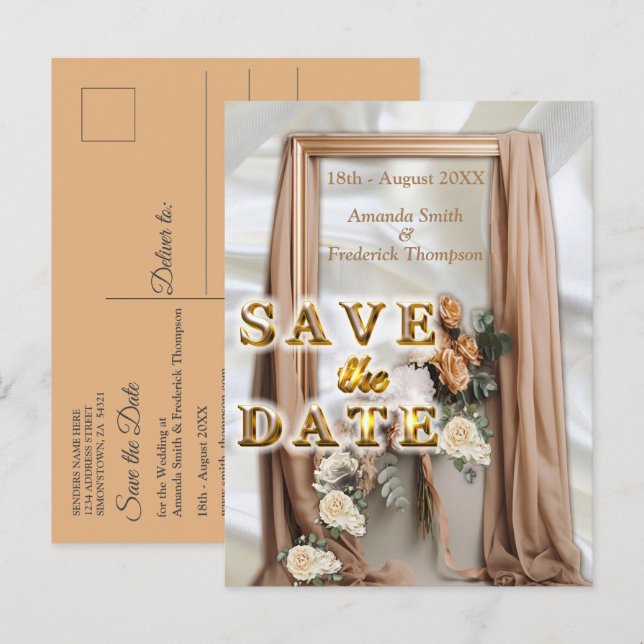 Firande med vita blommor runt siden meddelande vykort (Fram/baksida)