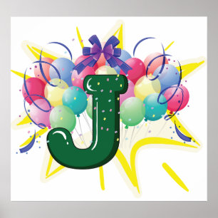 Firande Monogram Bokstav J med Ballonger Poster