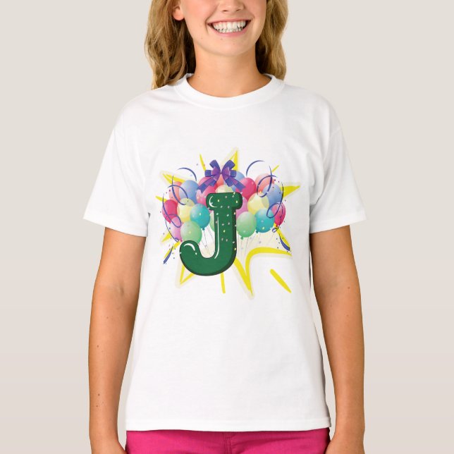 Firande Monogram Bokstav J med Ballonger T Shirt (Framsida)