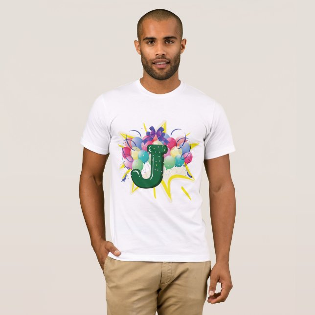 Firande Monogram Bokstav J med Ballonger T-shirt (Hel framsida)