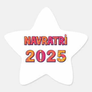 Firande "NAVRATRI 2025" färgämnet typografi Stjärnformat Klistermärke