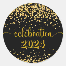 Firande nyår, glitter guld svart födelsedag runt klistermärke