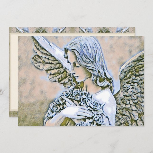 Firande of Life - Angel med blommor Inbjudningar (Fram/baksida)