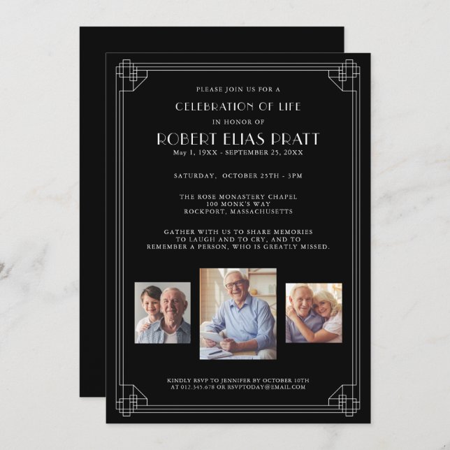 Firande of Life Black White 3 Photo Investigation Inbjudningar (Fram/baksida)