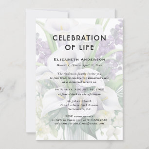 Firande of Life Funeral Calla Lily Blommigt Inbjudningar