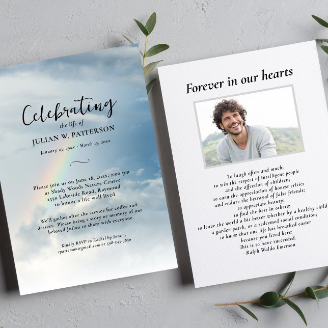Firande of Life, Himlar Clouds Rainbow Funeral Inbjudningar (Skapare uppladdad)