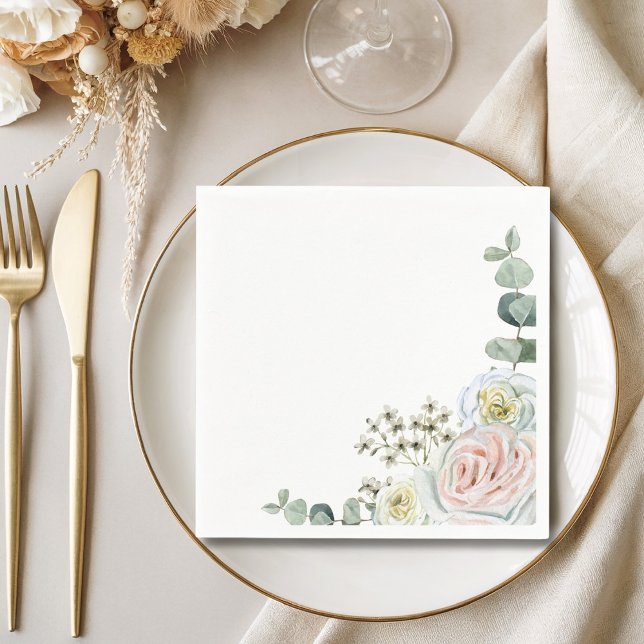 Firande om kärlek vattenfärgsdetaljer i ro pappersservett (Pale watercolor roses napkins)
