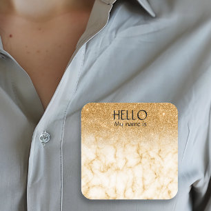 Firande Party Namn bricka Badge Guld Glitter Fyrkantigt Klistermärke