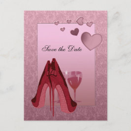 Firande Red Stiletto och Rosa Hearts Meddelande Vykort