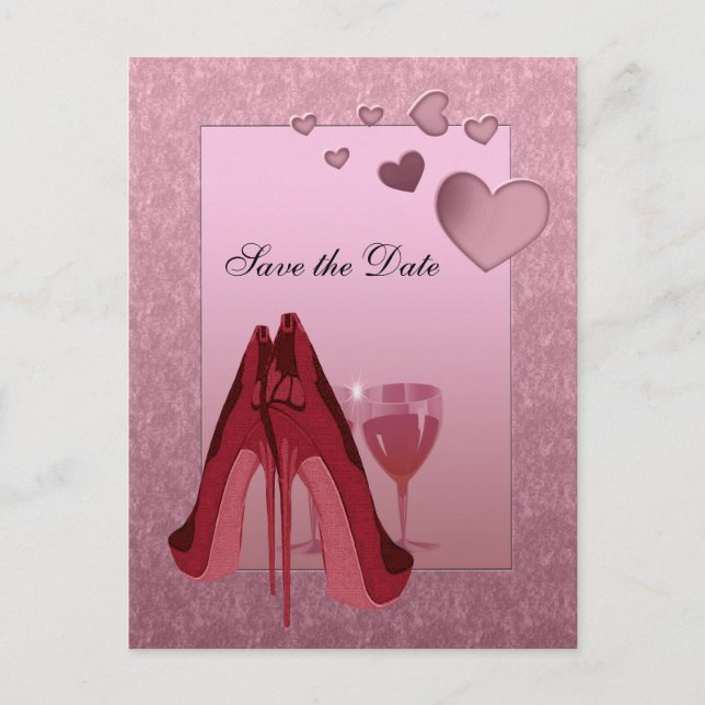 Firande Red Stiletto och Rosa Hearts Meddelande Vykort (Framsida)