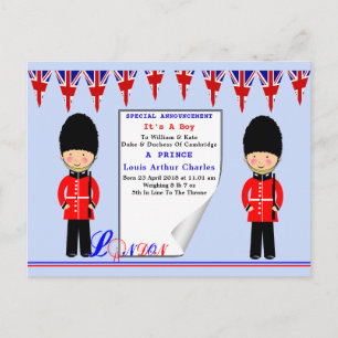 Firande Royal Baby Prince Louis Louis av Cambridge Inbjudan Vykort