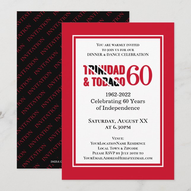 Firande TRINIDAD 60-årsjubileum Självständighet Inbjudningar (Fram/baksida)