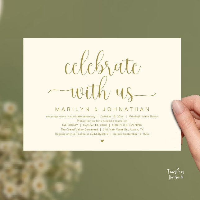 Firandet med oss Elegant middag på bröllopsfesten Inbjudningar (Celebrate With Us Elegant Modern Wedding Reception Dinner Invitation Card in Gold Yellow Cream)