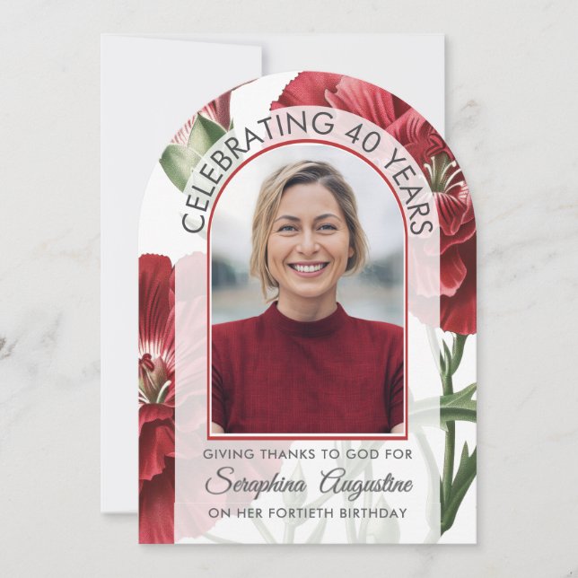 Firar 40-årsdag Modern båge Blommig Foto Inbjudningar (Framsida)