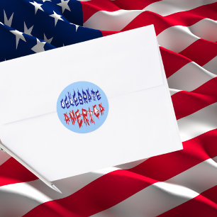 Firar America Flagga Speciell Typography Blue Red Runt Klistermärke