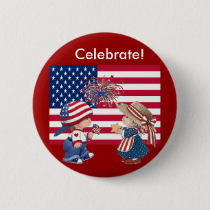 Firar American Flagga Knapp