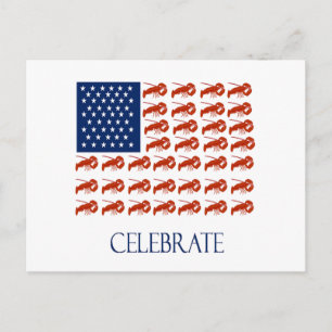 Firar American Flagga Lobster Vykort
