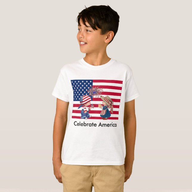 Firar American Flagga Tee (Hel framsida)