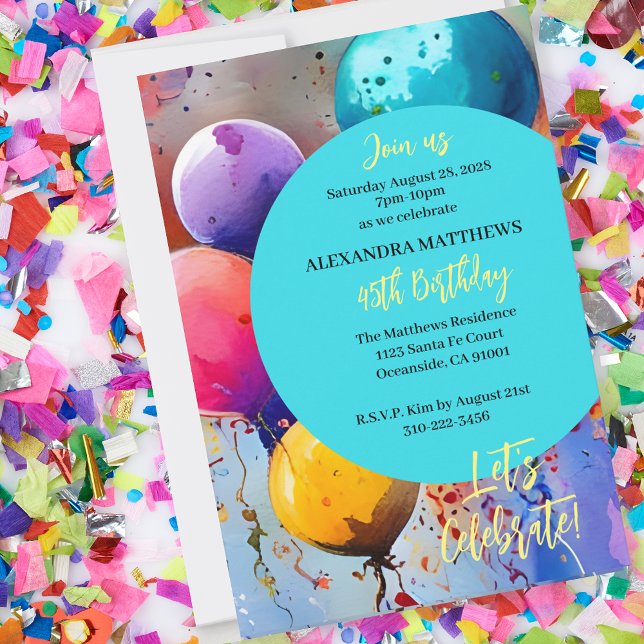 Firar! Anpassningsbar Text valfri Tillfälle Inbjudningar (This colorful balloon and confetti invitation is perfect for any occasion with your custom text.)