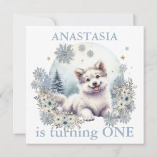 Firar babydusch vintertema söt hund varg inbjudningar