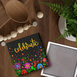 Firar Colorful Flowers Black Trendig Inspiring Magnet