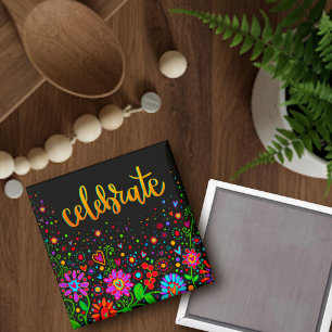 Firar Colorful Flowers Black Trendig Inspiring Magnet