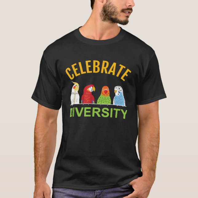 Firar Diversity Parrot Parakeet Cockatiel och T Shirt (Framsida)