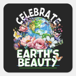 Firar Earth's Beauty, Planet Earth Blommigt Fyrkantigt Klistermärke