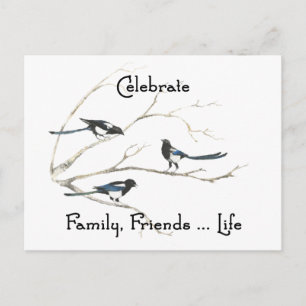 Firar Familj, Friends Life Magpie Bird Art Vykort