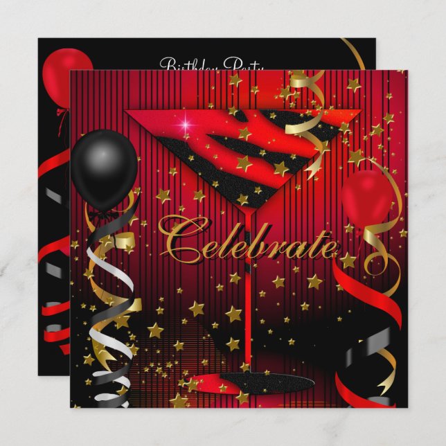 Firar Födelsedagsfest Black Stars Inbjudningar (Fram/baksida)