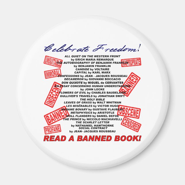 Firar Frihet! Läs en BANED Bok! frimärke Magnet (Framsidan)