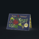 Firar jul- och Hanukkah-Personligen Helgkort<br><div class="desc">Med en nod till både jul och Hanukkah har detta vackert designade helgdag-kort en originell digital målning av en fantastisk bukett bestående av röda Fuji Morsa, vita Daisy och variegated Wandering Jew, som är försedd med Retro stil Ornaments och en guldstjärna av David, allt på rikens marblå bakgrund. Insidan har...</div>