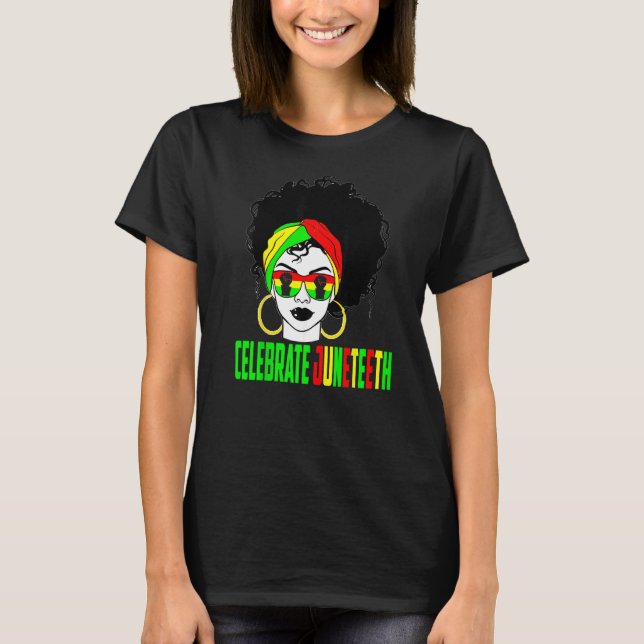 Firar Juneteeth Pride Black History Afro Ameri T Shirt (Framsida)