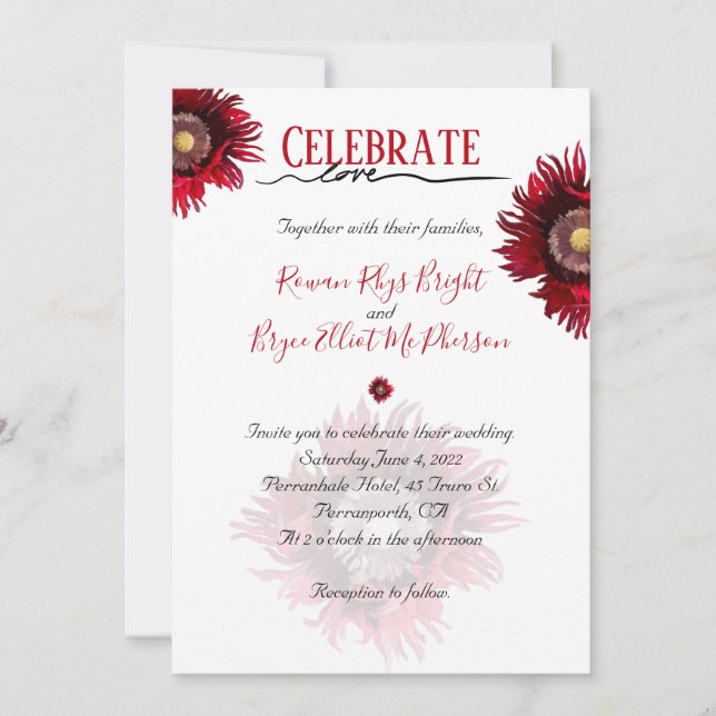 Firar kärlek rödvallmo blommigt inbjudningar (Framsida)