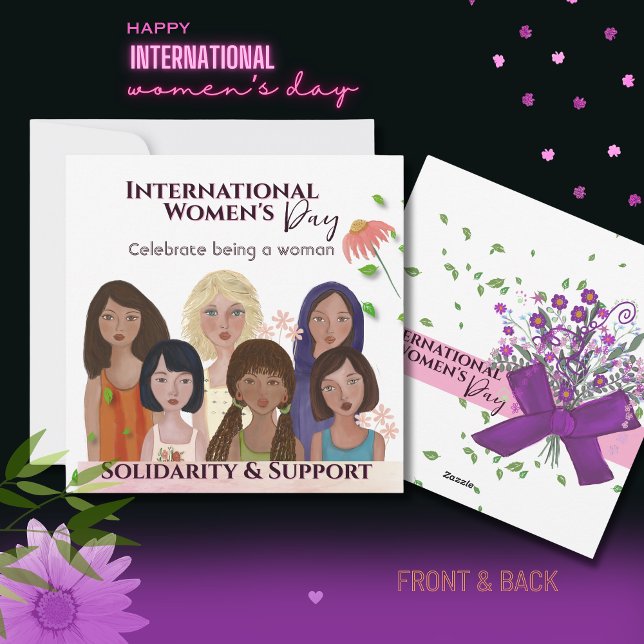 Firar kvinnodagen Porträtt Square Julkort (Celebrate Women's Day Portraits Square Holiday Card)