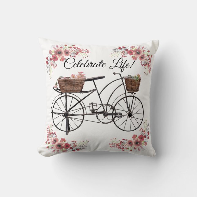 Firar Life Vintage Blommigt Farmhouse Bicycle Kudde (Framsida)
