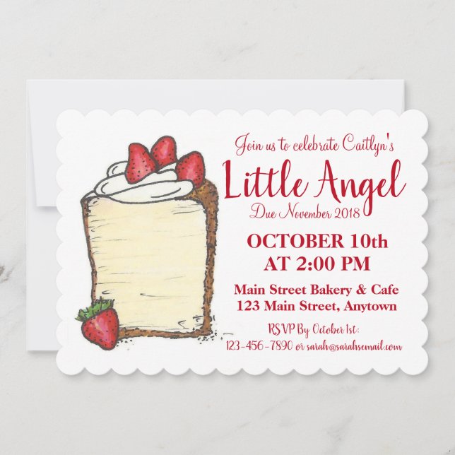 Firar Little Angel Food Cake Nyfödd bebis Shower Inbjudningar (Framsida)