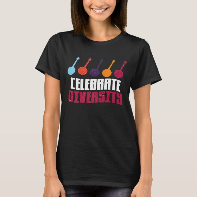 Firar Mångfaldsljud för banjo-spelare T Shirt (Framsida)