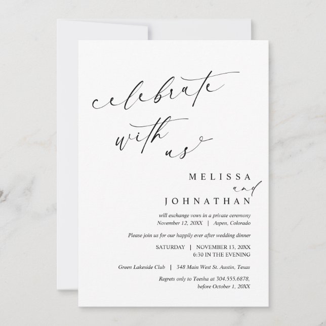 Firar med Newlyweds, Bröllop Elopement Inbjudningar (Framsida)