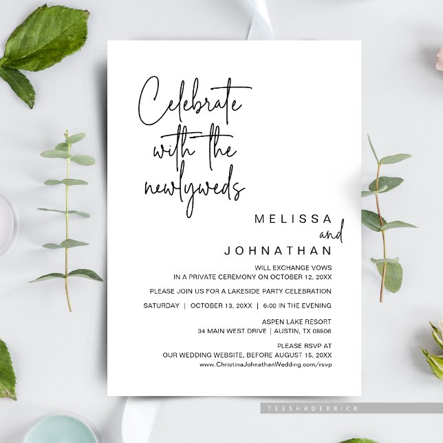 Firar med Newlyweds, Bröllop Elopement Inbjudningar (Celebrate with the newlyweds, Post wedding elopement brunch / dinner celebration invitation card)