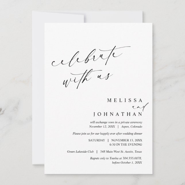 Firar med Newlyweds, Bröllop Elopement Inbjudningar (Framsida)