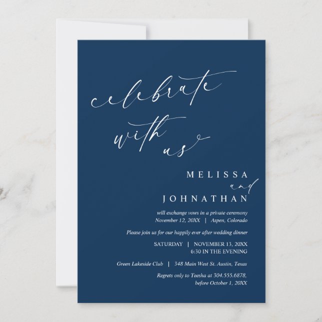 Firar med Newlyweds, Bröllop Elopement Inbjudningar (Framsida)